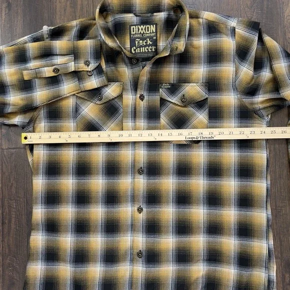 Dixxon Shirt Mens XL Gold Button Down Flannel Long Sleeve Plaid Fxck Cancer Rare - Picture 6 of 9
